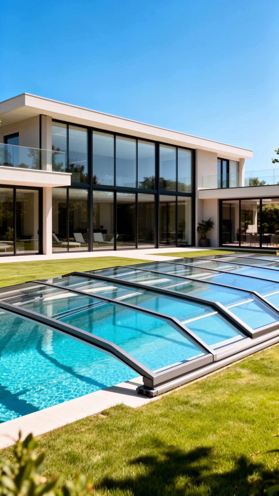 Villa moderne avec grandes baies vitrées et abri de piscine